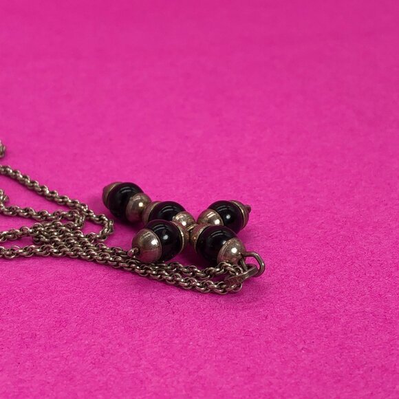 Vintage black beaded cross necklace silver 925 - 00G00Z - Picture 3 of 4